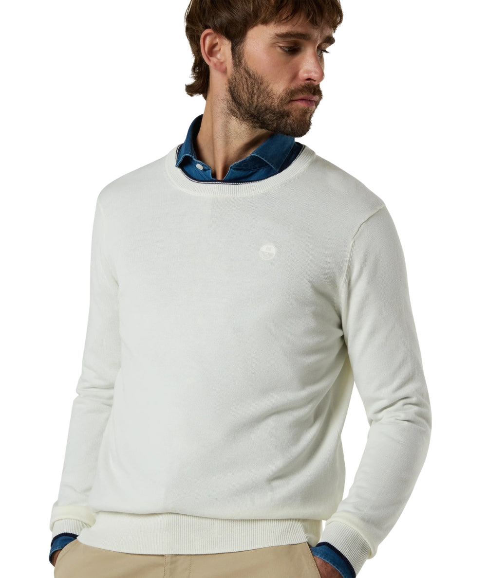 North Sails Maglione con Logo in Cotone 699227_000 Bianco