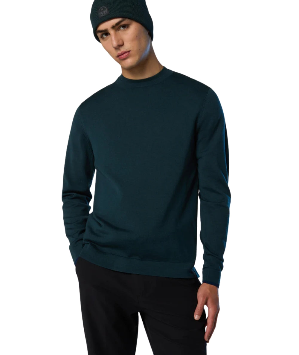 North Sails Maglione in Lana con Spacchi 699218.000 Verde Scuro