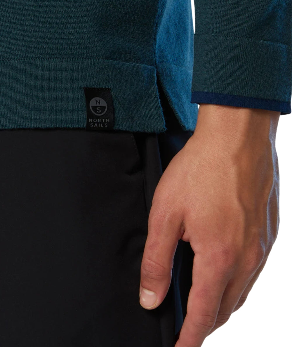 North Sails Maglione in Lana con Spacchi 699218.000 Verde Scuro