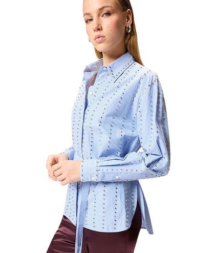 PINKO Camicia Gessata Carley con Strass