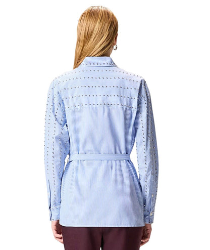 PINKO Camicia Gessata Carley con Strass