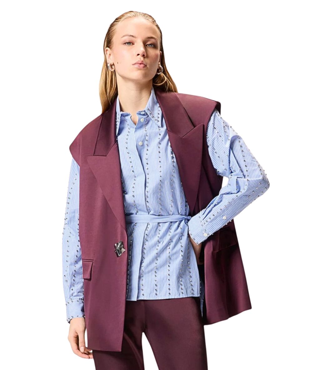 PINKO Camicia Gessata Carley con Strass