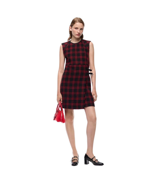 PINKO Abito Corto a Quadri Amaranda 107498-A3GN Nero Rosso