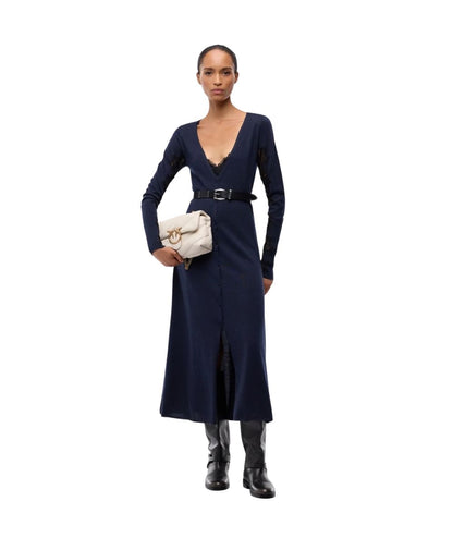 PINKO Abito Midi in Lana con Pizzo Ululato 107772-A3O1 Blu