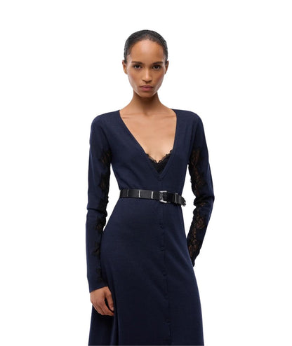 PINKO Abito Midi in Lana con Pizzo Ululato 107772-A3O1 Blu