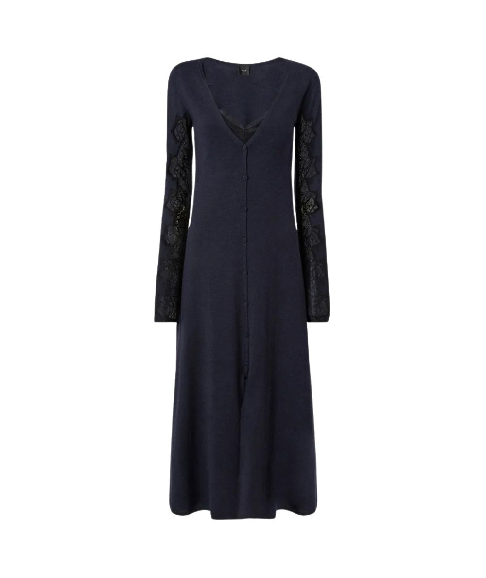 PINKO Abito Midi in Lana con Pizzo Ululato 107772-A3O1 Blu