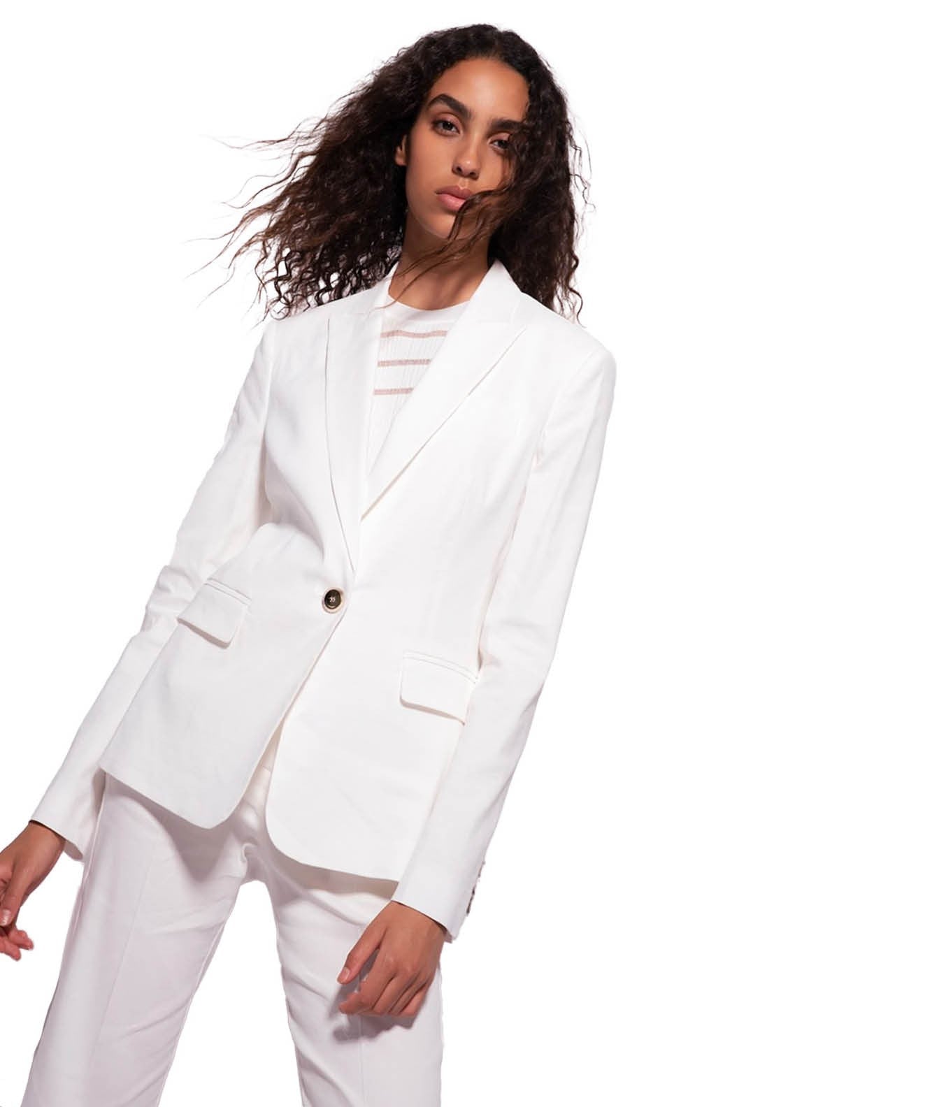 PINKO BLAZER MONOPETTO IN LINO STRETCH EQUILIBRATO BIANCO