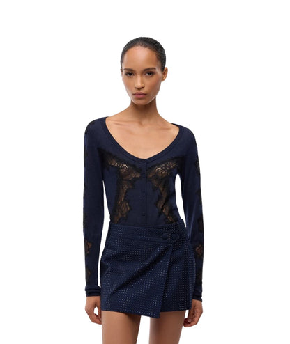 PINKO Cardigan in Lana con Pizzo Urlo 107774-A3O1 Blu
