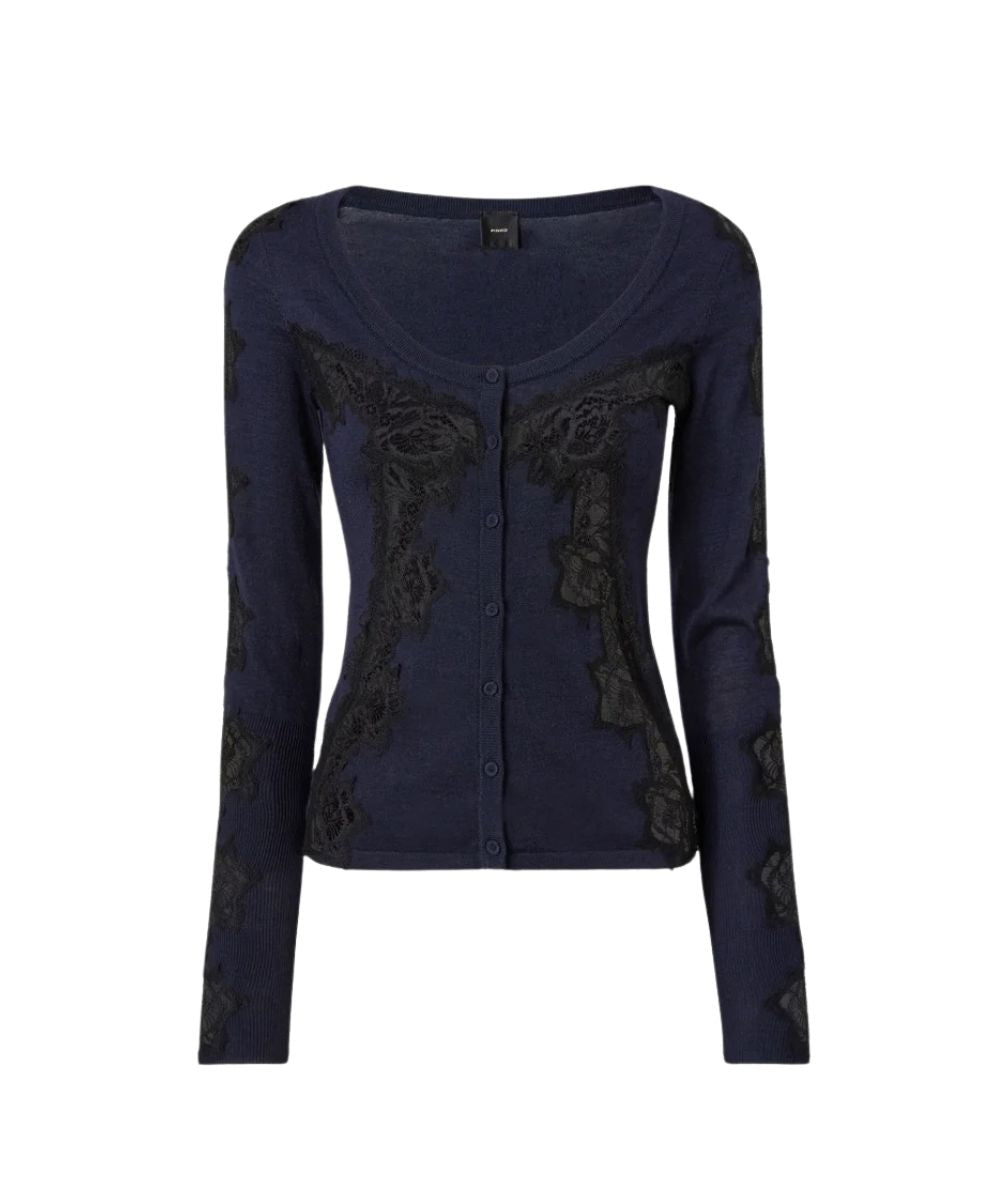 PINKO Cardigan in Lana con Pizzo Urlo 107774-A3O1 Blu