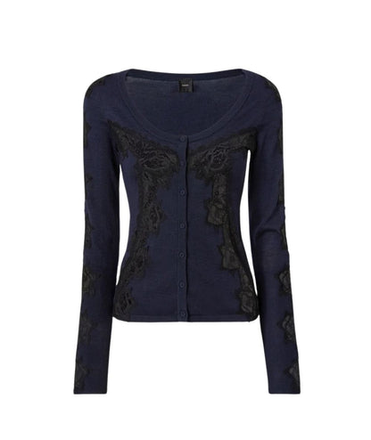 PINKO Cardigan in Lana con Pizzo Urlo 107774-A3O1 Blu