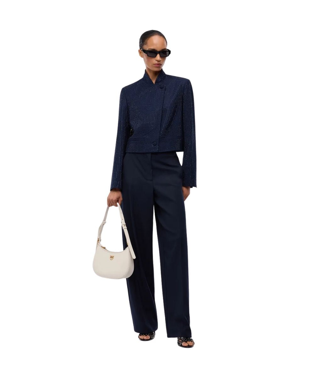 PINKO Giacca Cropped con Strass Morasca 107673-A3M0 Blu