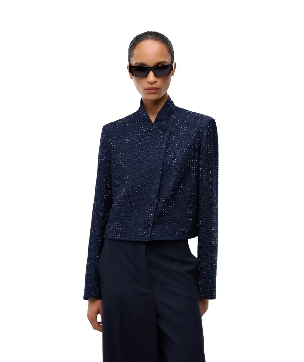 PINKO Giacca Cropped con Strass Morasca 107673-A3M0 Blu