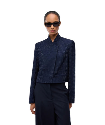 PINKO Giacca Cropped con Strass Morasca 107673-A3M0 Blu