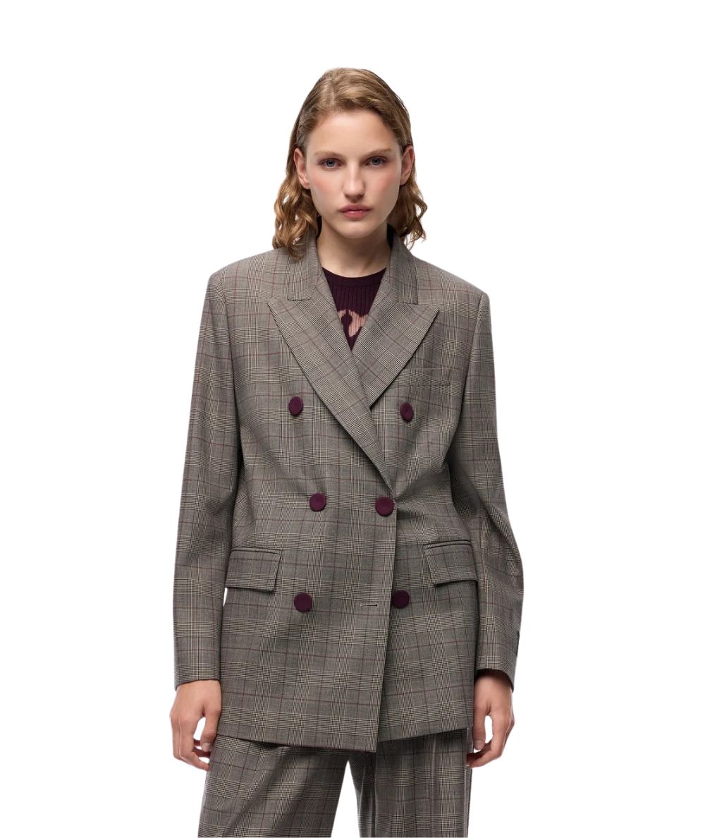 PINKO Giacca Doppio Petto New Guinea 105617-A3FF Beige Bordeaux Nero