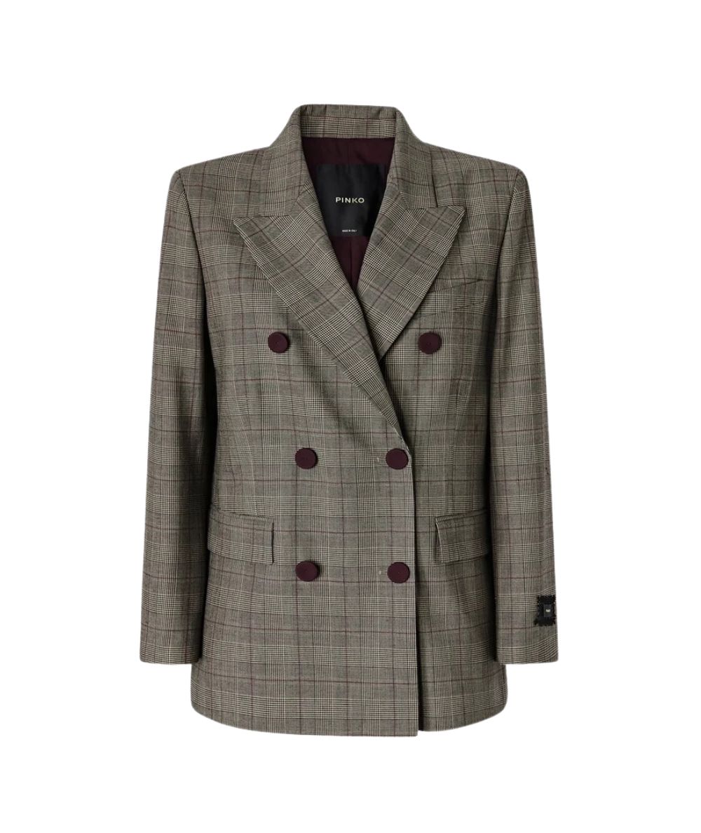 PINKO Giacca Doppio Petto New Guinea 105617-A3FF Beige Bordeaux Nero