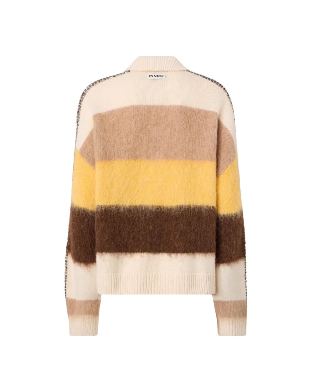 PINKO Maglia Polo a Righe Strillo 107860-A3P0 Bianco Marrone Giallo