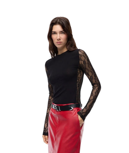 PINKO Maglia con Dettagli Pizzo Fucecchio 107524-A3K6 Nero