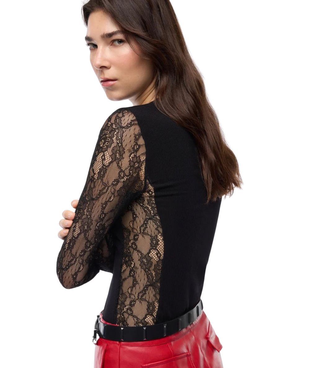 PINKO Maglia con Dettagli Pizzo Fucecchio 107524-A3K6 Nero