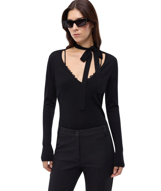 PINKO Maglia con Pizzo e Fusciacca Soffio 107775-A3O1 Nero