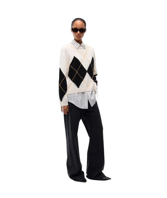 PINKO Maglione Traforato con Rombi Berna 107377-A3JE Bianco Nero