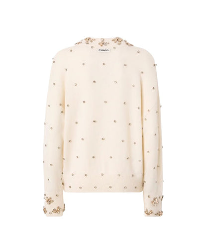 PINKO Maglione con Strass All Over Pigolio Pull 107878-A3P5 Bianco