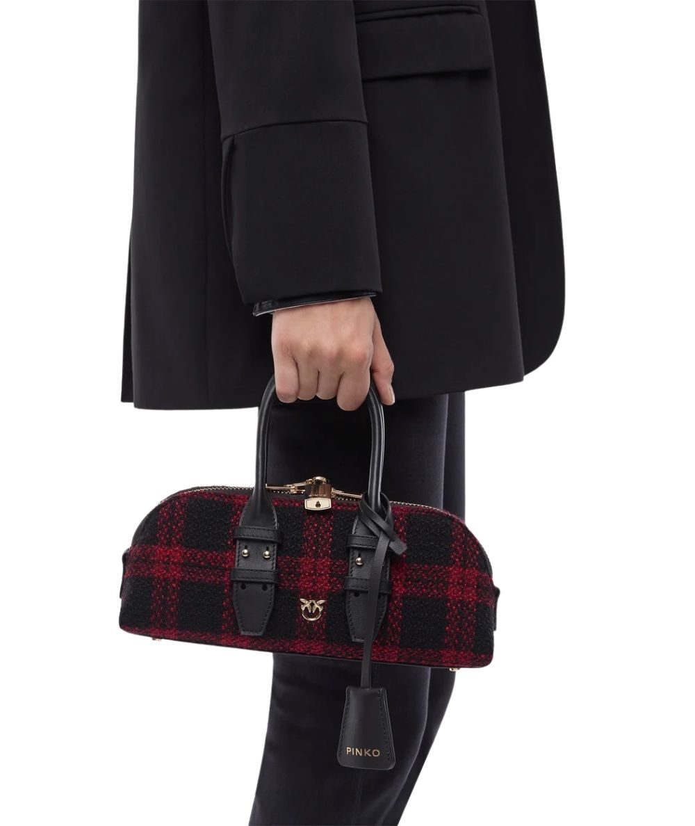 PINKO Mini Borsa Bowling Bag Horizontal 105334-A3NQ Nero Rosso