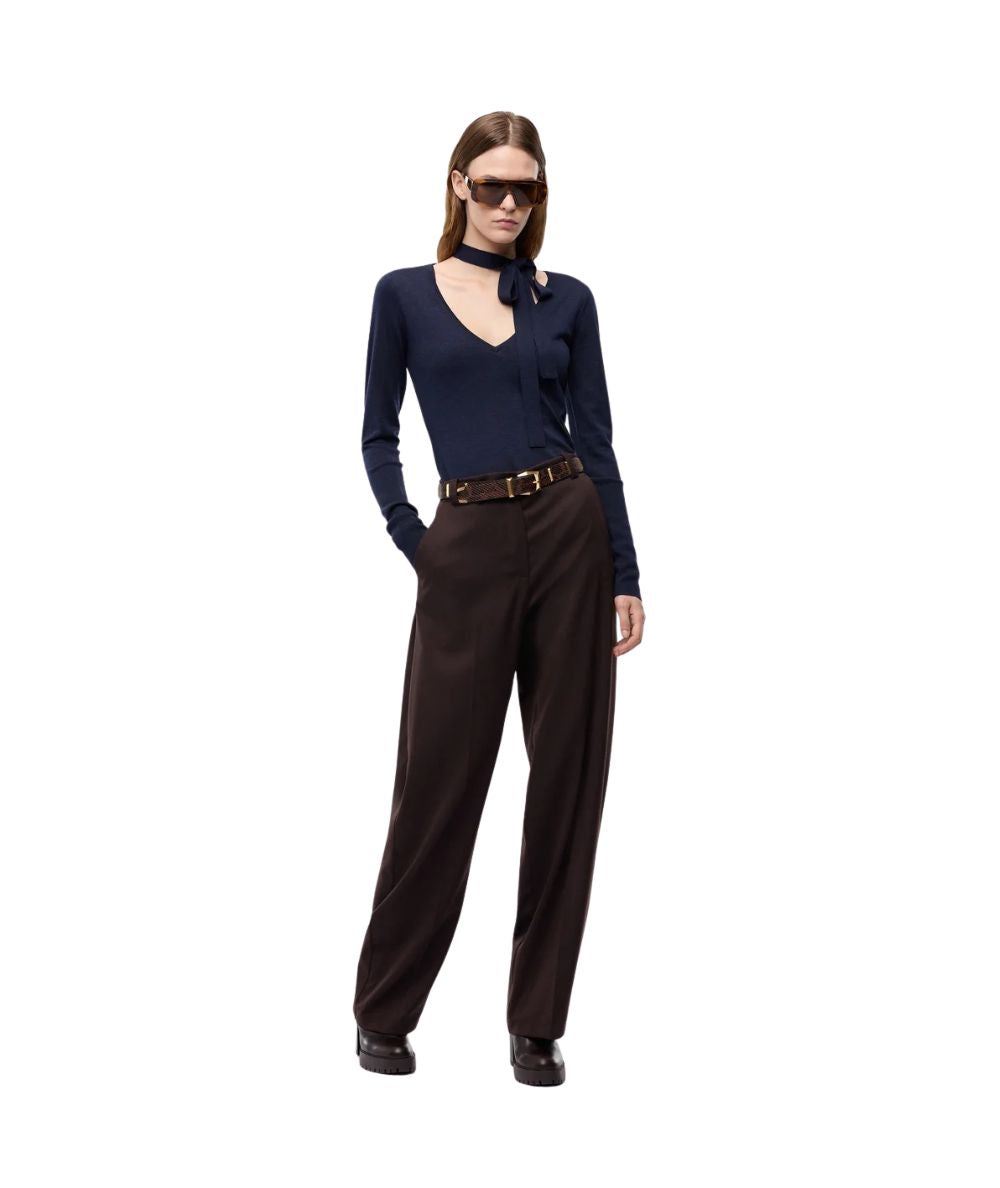 PINKO Pantaloni Barrel Fit in Misto Lana Balbino 107712-A3MS Marrone