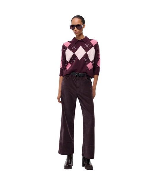 PINKO Polo con Motivo a Rombi Cork 107286-A3IE Bordeaux Rosa