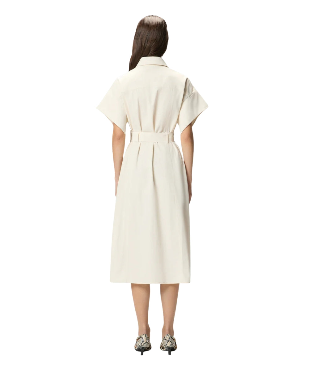 Pinko Abito Chemisier Midi in Cotone Alesha 106309 A2ER Bianco Crema