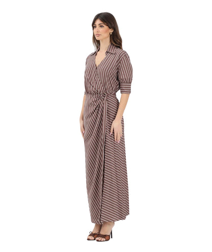 Pinko Abito Lungo a Righe Alexandra 106669-A33Q Marrone Rosa