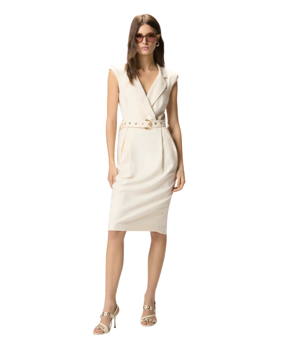 Pinko Abito Midi a Portafoglio con Scollo a V 106565 A2W6 Bianco Crema
