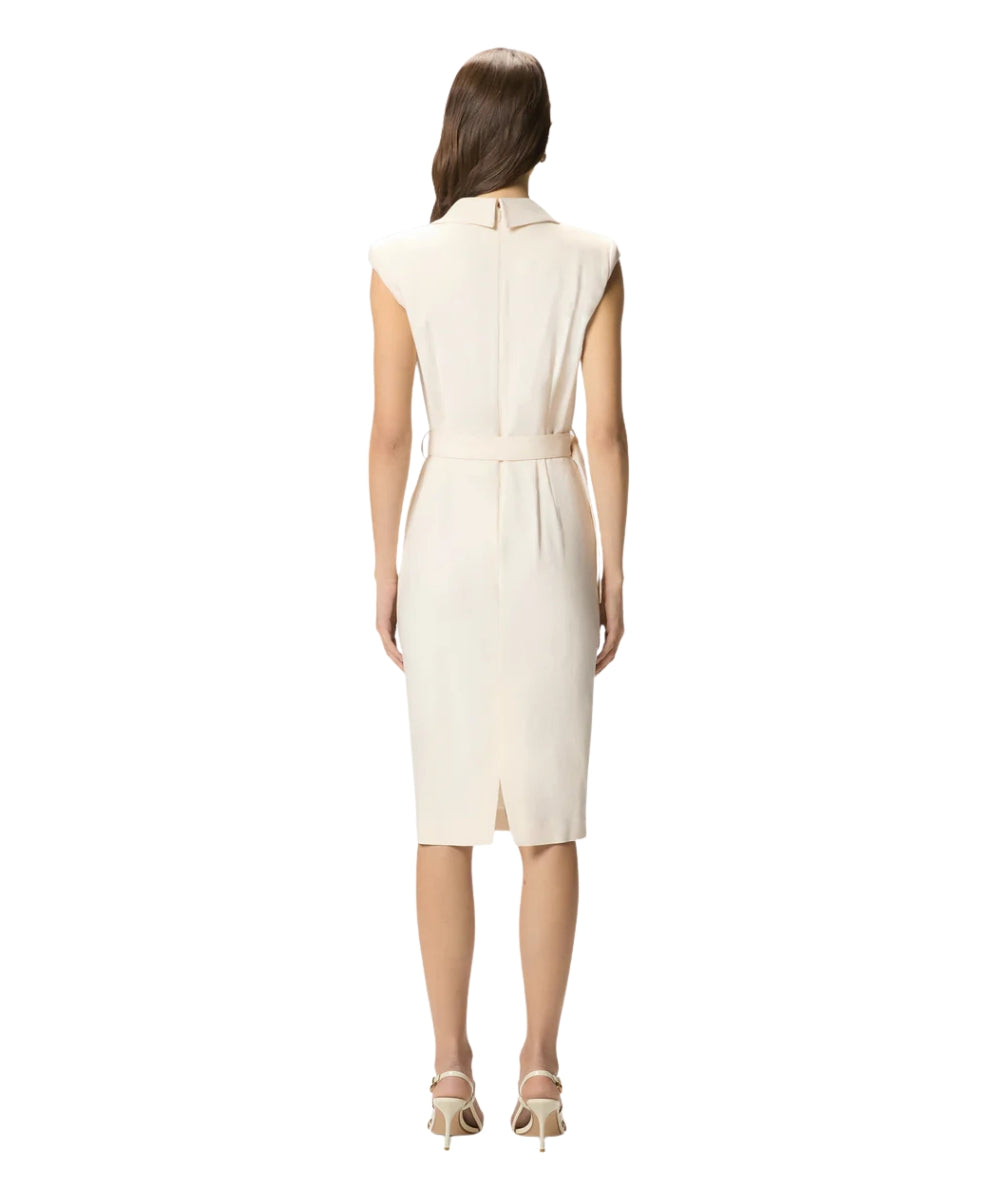 Pinko Abito Midi a Portafoglio con Scollo a V 106565 A2W6 Bianco Crema