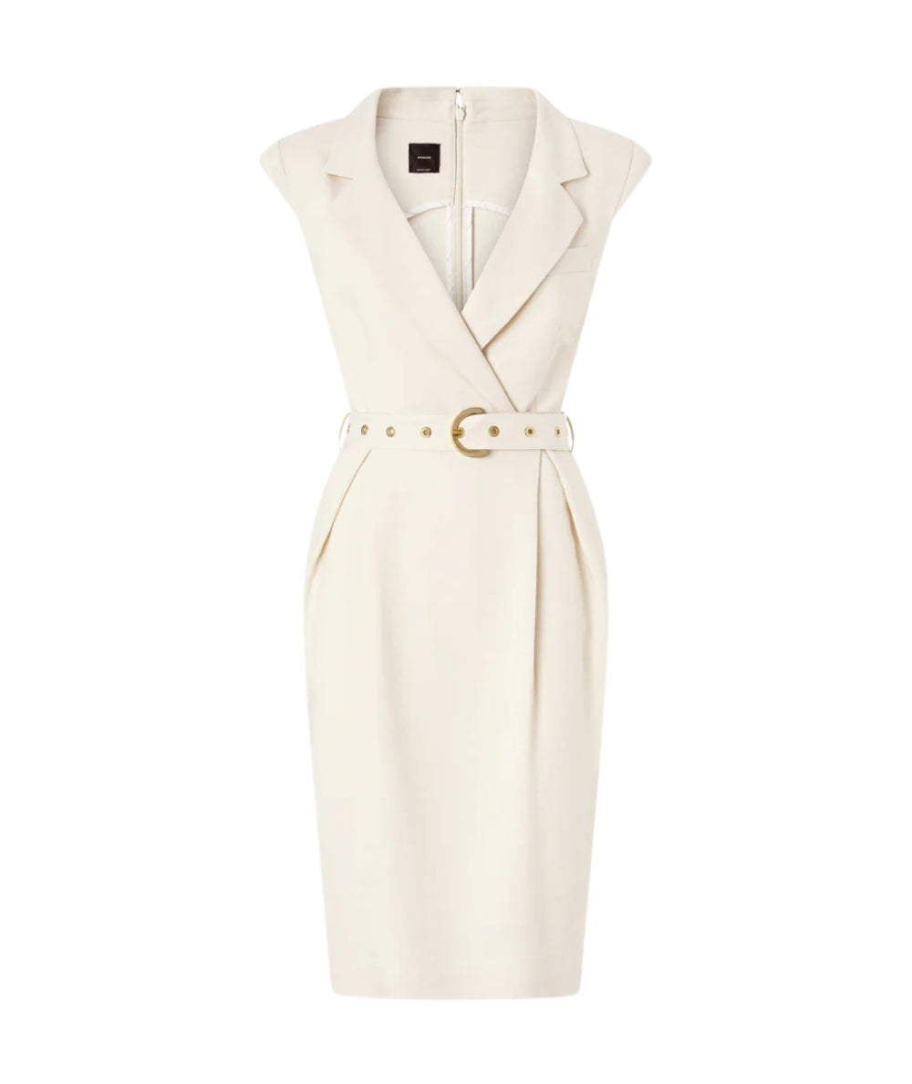 Pinko Abito Midi a Portafoglio con Scollo a V 106565 A2W6 Bianco Crema