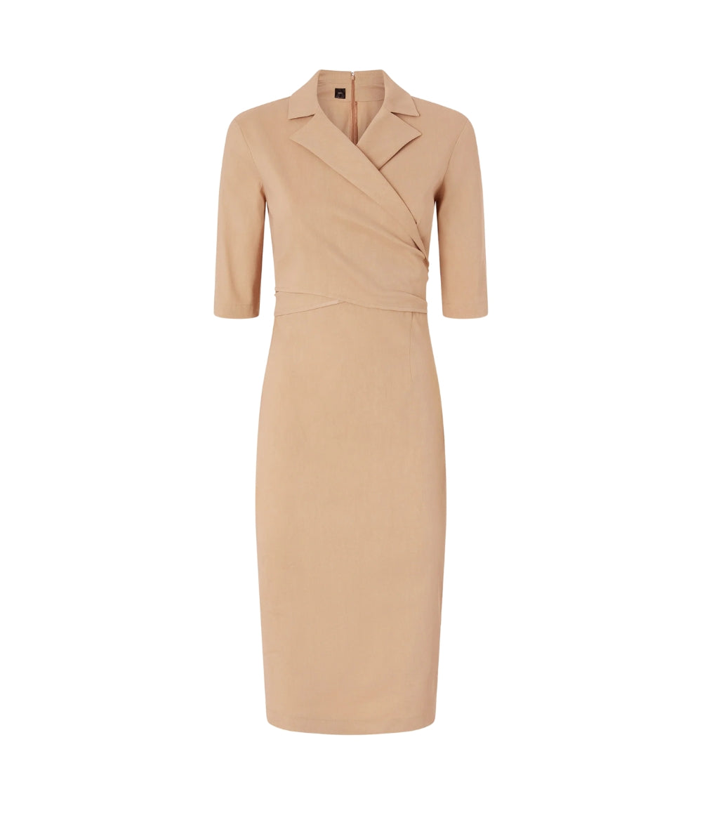 Pinko Abito Midi in Lino Stretch con Incrocio ALLYSON 106499 A34I Beige