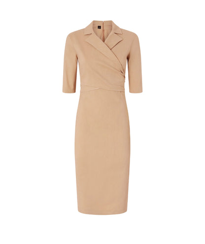 Pinko Abito Midi in Lino Stretch con Incrocio ALLYSON 106499 A34I Beige