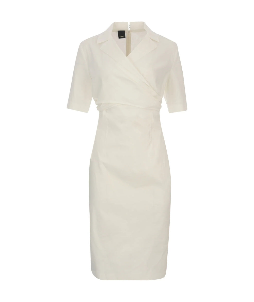 Pinko Abito Midi in Lino Stretch con Incrocio Allyson 106499-A34I Bianco 