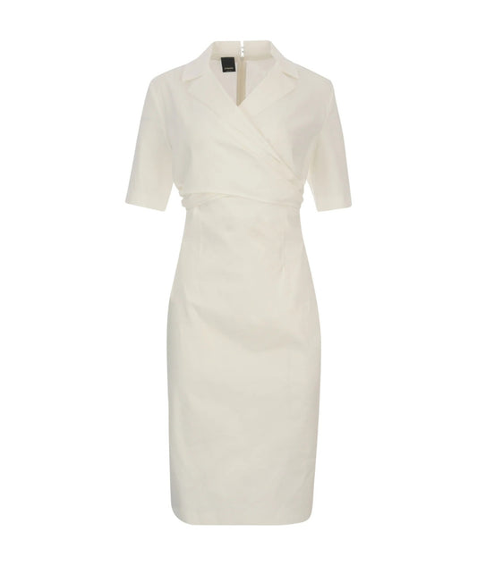 Pinko Abito Midi in Lino Stretch con Incrocio Allyson 106499-A34I Bianco 