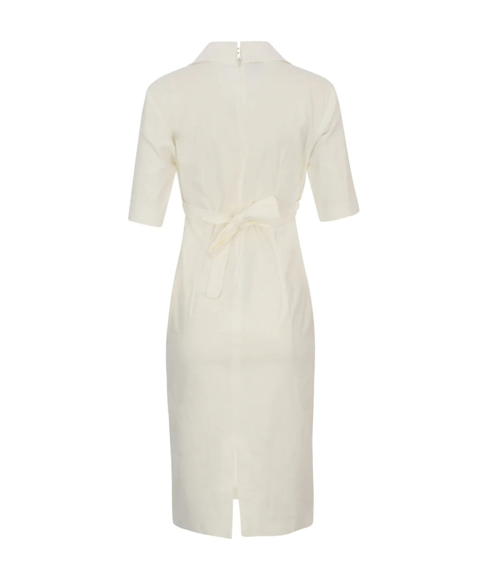 Pinko Abito Midi in Lino Stretch con Incrocio Allyson 106499-A34I Bianco 