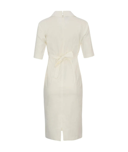 Pinko Abito Midi in Lino Stretch con Incrocio Allyson 106499-A34I Bianco 