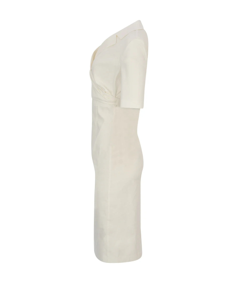 Pinko Abito Midi in Lino Stretch con Incrocio Allyson 106499-A34I Bianco 