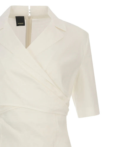 Pinko Abito Midi in Lino Stretch con Incrocio Allyson 106499-A34I Bianco 