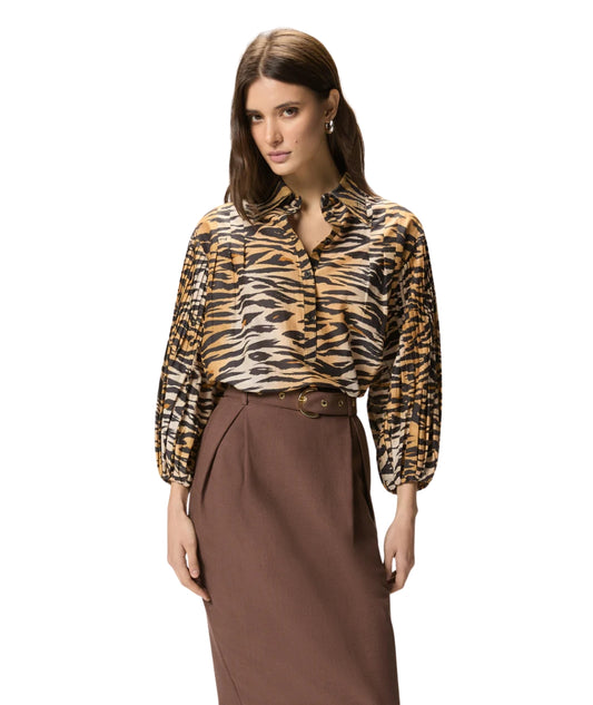 Pinko Blusa in Fantasia Animalier in Misto Seta Darcey 106576 A37Q Beige