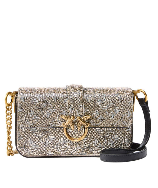 Pinko Borsa Love One Slouchy Baby Full Strass 105353-A20D Oro Argento