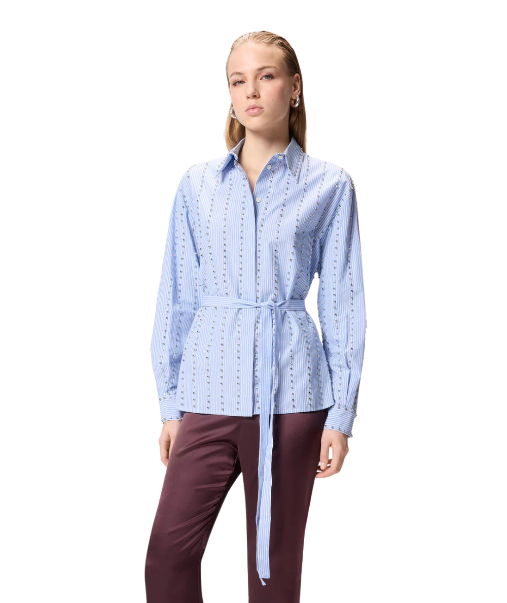 Pinko Camicia a Righe con Dettagli Metallici Carley 106225 A31W Azzurro