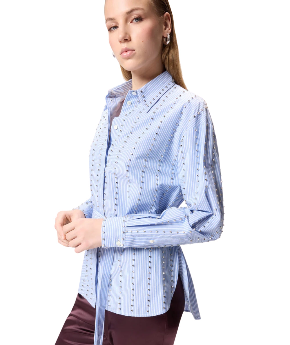 Pinko Camicia a Righe con Dettagli Metallici Carley 106225 A31W Azzurro