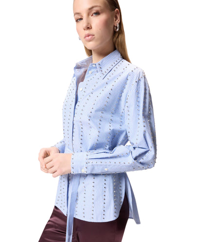 Pinko Camicia a Righe con Dettagli Metallici Carley 106225 A31W Azzurro