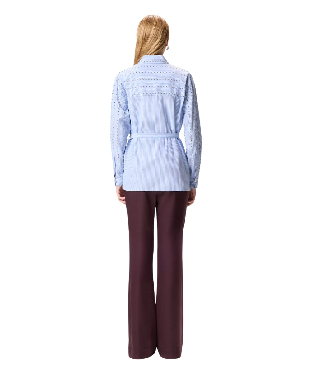Pinko Camicia a Righe con Dettagli Metallici Carley 106225 A31W Azzurro