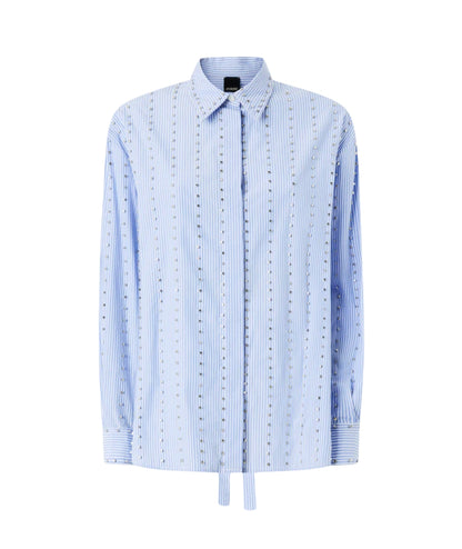 Pinko Camicia a Righe con Dettagli Metallici Carley 106225 A31W Azzurro
