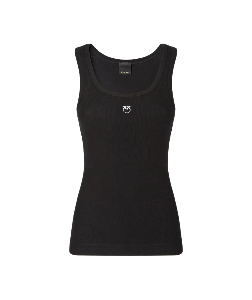 Pinko Canotta a Costine con Logo Dorato Calcolatore 100807 A338 Nero 