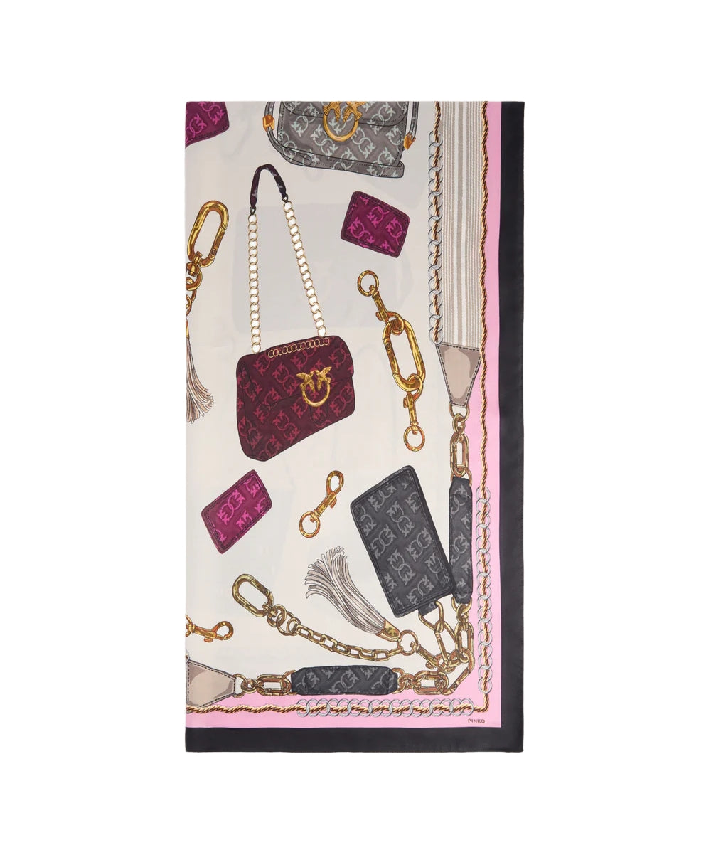 Pinko Foulard in Twill di Misto Seta con Stampa Borse 106656 A39L Multicolore